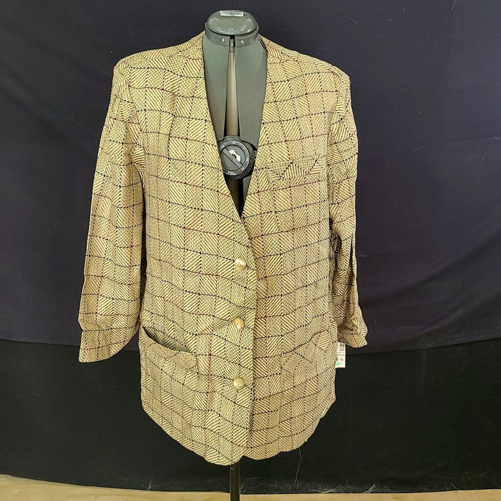 Brown, Purple & Blue Checkered Pattern Blazer NWT